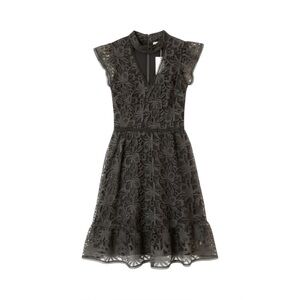 J.O.A. Floral Lace Choker Neck Fit & Flare Dress Charcoal Gray | Size Small NWT